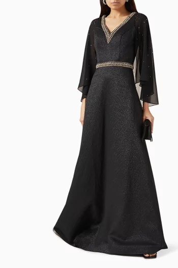 Embellished Cape Gown in Chiffon