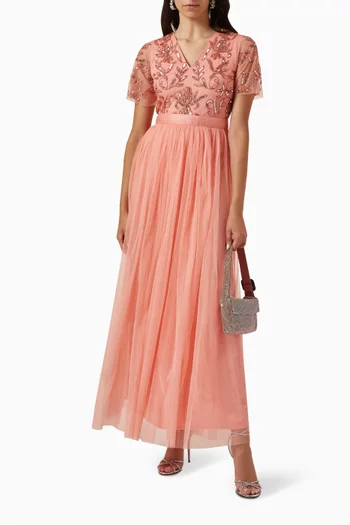 Floral Sequin-embellished Maxi Dress in Tulle