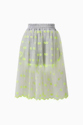 Logo-embroidered Shorts with Skirt Overlay in Tulle & Cotton