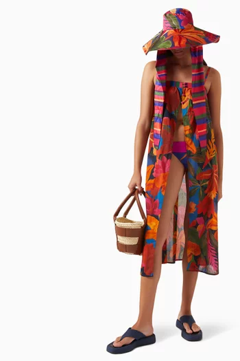 Floral Tropical Printed Midi Cover-up in Cotton