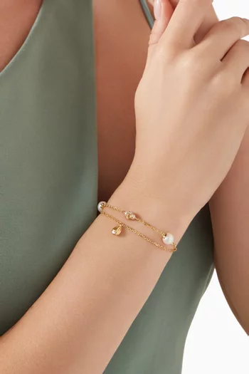 Kiku Freshwater Pearl Charm Double-chain Bracelet in 18kt Gold