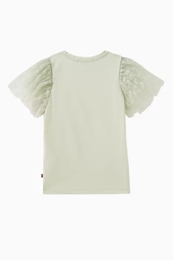 Logo-embroidered Tulle-detail T-shirt in Cotton