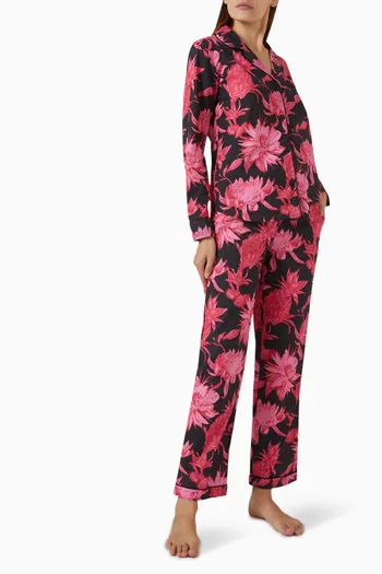 Night Bloom-print Long Pyjama Set in Cotton