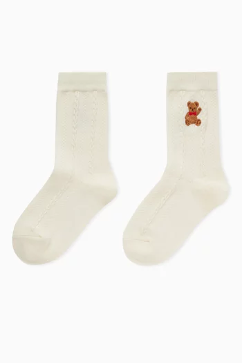Bear & Logo-embroidered Socks in Cotton Blend