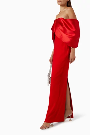 فستان فيليبا طويل تويل وكريب منسوج