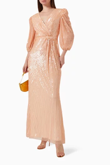 Sequin Embellished Wrap Gown