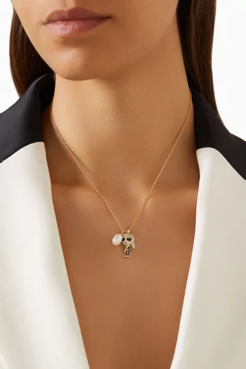 K/Ikonik Pavé Pendant & Pearl Charm Necklace in Brass