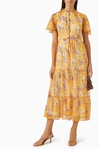 Floral-print Ruffled Neckline Maxi Dress in Chiffon