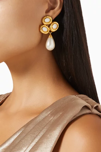 Ava Drop Pearl Earrings in 24kt Gold-plated Brass