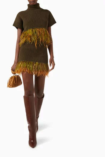 Feather-trim Mini Skirt in Cotton Knit