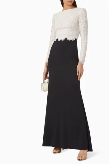 Baden Embroidered Gown in Lace & Crepe