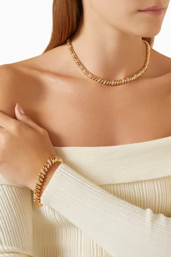 The Ridged Marbella Pavé Bracelet in Gold-plated Brass