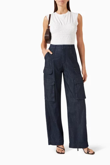 Relaxed Straight Cargo Pants in Denim
