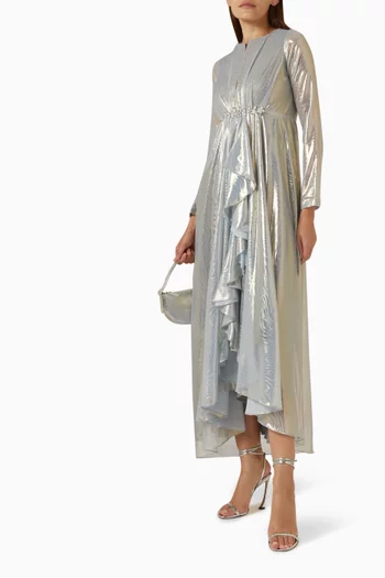 Ruffled Maxi Dress in Metallic-organza