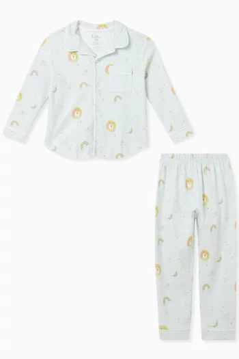 Lion-print Pyjama Set in Organic Cotton