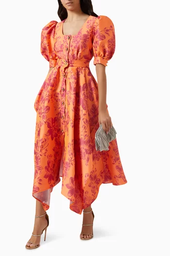 Floral Print Midi Dress in Polyester