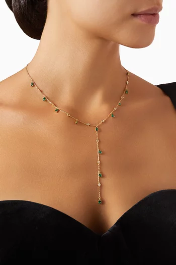 Pear-cut Emerald & Diamond Lariat Necklace in 18kt Yellow Gold