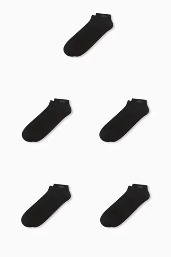 Ankle Socks in Stretch Cotton Blend, Set of 5
