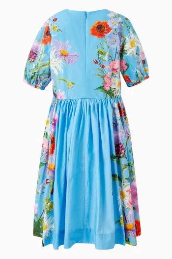 Casey Blue Garden-print Dress in Organic Cotton