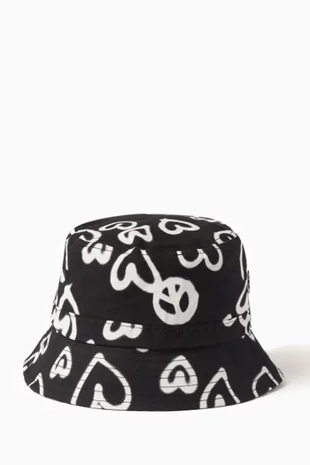 Sprayed Hearts-print Bucket Hat in Cotton