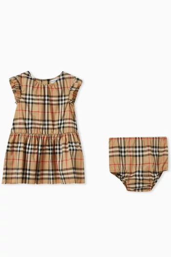 Check Dress & Bloomers Set in Stretch Cotton