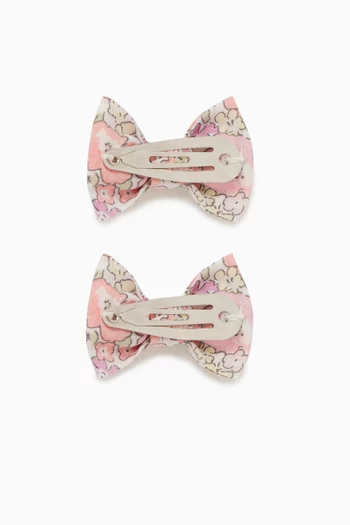 Bow Floral Hairclip in Cotton, Set of 2