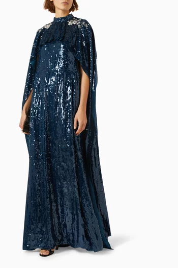 Cape-style Gown in Embroidered Sequins