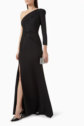 Bead-embellished Maxi Dress in Stretch Crepe