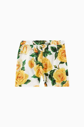 Rose-print Shorts in Cotton Poplin