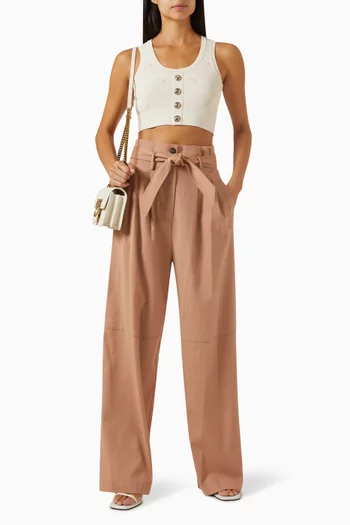 Flannel Belted Pants in Stretch-wool