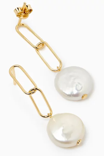 Kiku Paperclip Pearl Earrings in 18k Gold