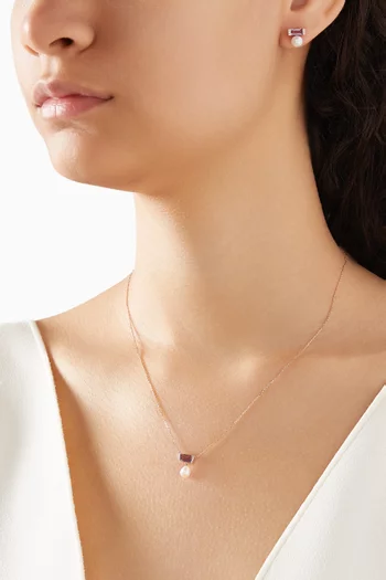 Kiku Sparkle Pearl Gemstone, Purple Amethyst & Diamond Necklace in 18kt Rose Gold