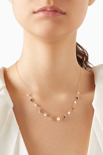 Kiku Sparkle Mixed Gemstone Necklace in 18kt Gold