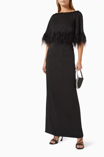 Crystal & Feather Embellished Maxi Dress
