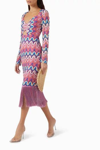 Cut-out Fringe Trim Midi Dress in Crochet