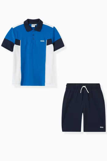 Stripe Logo-print Polo Shirt & Shorts Set in Cotton
