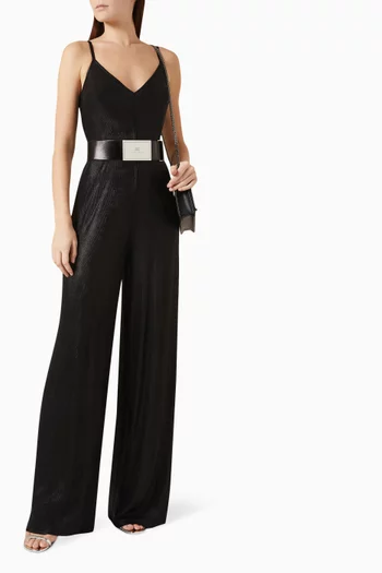 Laminated V-neck Jumpsuit in Ribbed Jersey