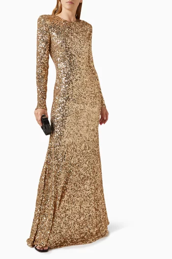 Padded Shoulders Gown in Sequins