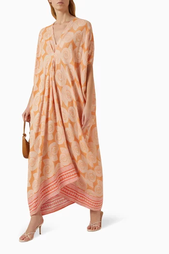 فستان زاكار طويل مزين بنقشة مزيج قطن