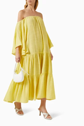 Off-shoulder Maxi Dress in Cotton Linen-blend