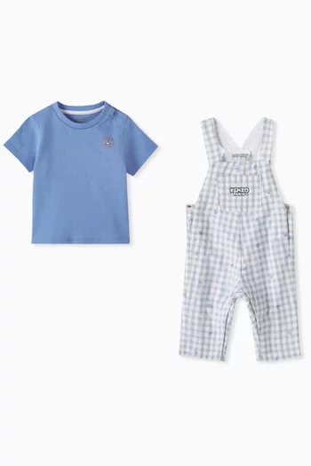 Checked Overalls & T-shirt Gift Set in Cotton
