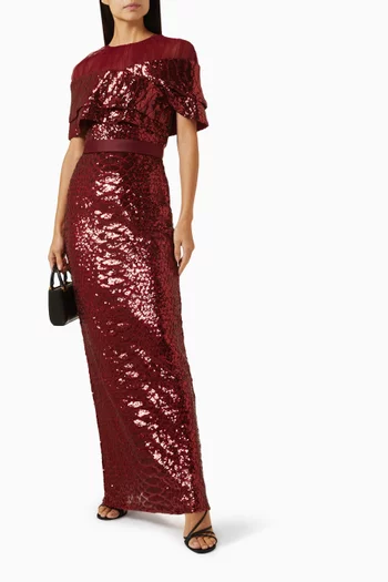 Cape-style Sleeve Maxi Dress in Sequin