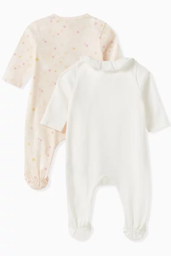 Printed Sleepsuits in Cotton, Set of 2