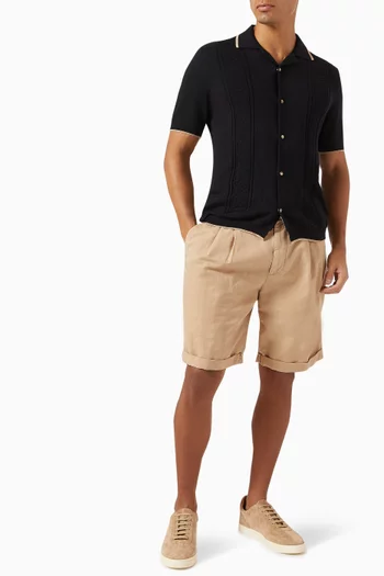 Garment-dyed Bermuda Shorts in Linen-blend