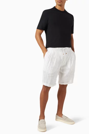 Chalk Striped Bermuda Shorts in Linen