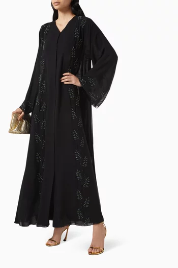Bead-embellished Pleated Abaya in Chiffon