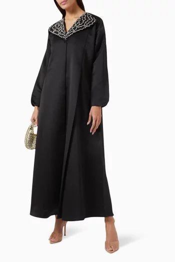 Sheer Embroidered Abaya in Chiffon, Lace & Tulle