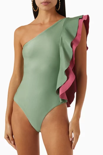 لباس سباحة قطعة واحدة كشكش نايلون مطاطي