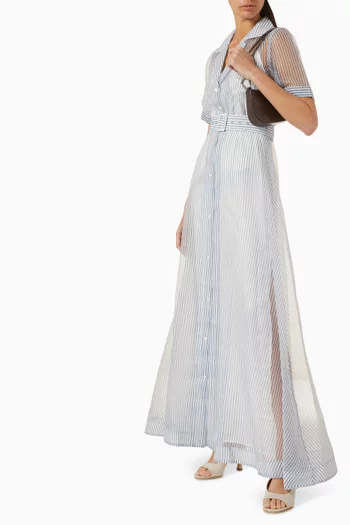 فستان ميلي طويل بنقشة مخططة أورجانزا