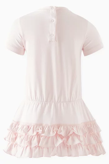 Ruffled Short-sleeved Dress in Cotton Jersey